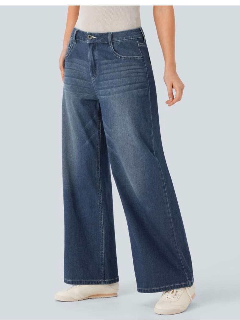 HALARA Wide-Leg High-Rise Jeans in Dark Blue